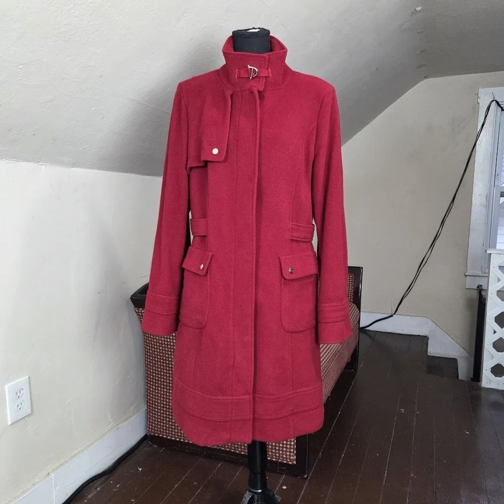 VTG‎ Oscar de la Renta Red Wool Cashmere Coat Size 14  Belted Collar Detail